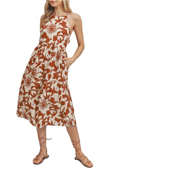 NWT- LUSH  Printed tiered  cami midi dress - Picture 3 of 3